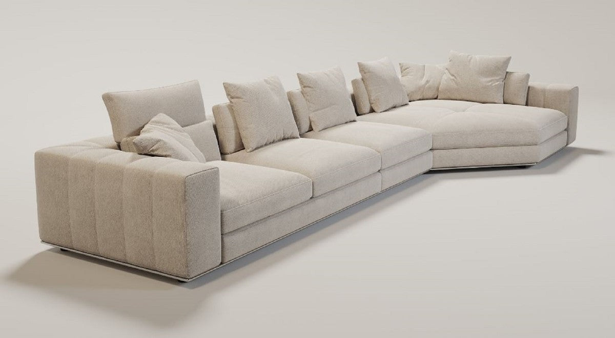 Luxus Wohnzimmer Sofa mit Kissen Beige / Silber 400 x 130 x H. 56 cm - Luxus Wohnzimmer Möbel