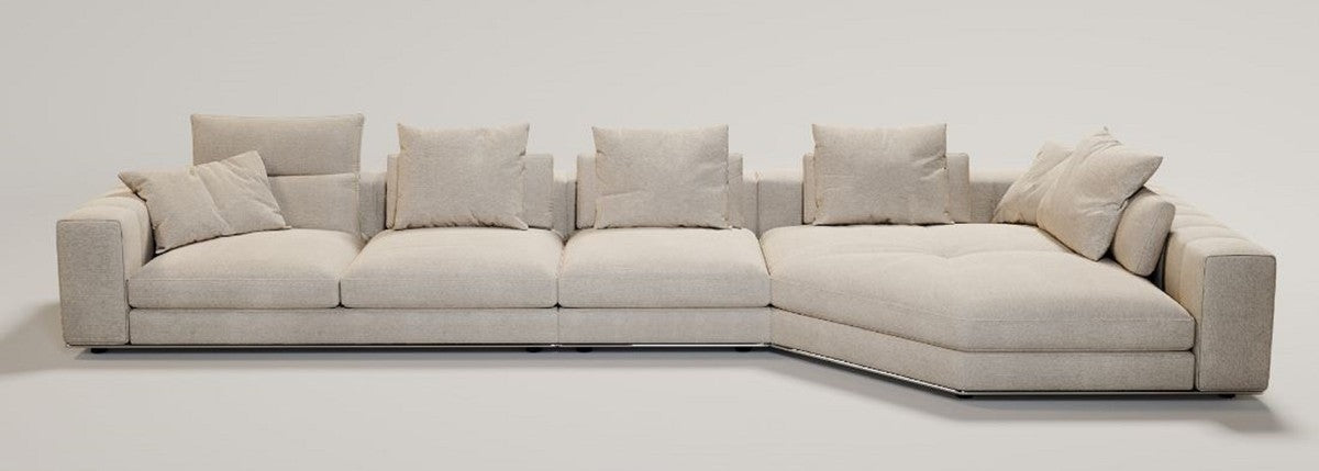 Luxus Wohnzimmer Sofa mit Kissen Beige / Silber 400 x 130 x H. 56 cm - Luxus Wohnzimmer Möbel