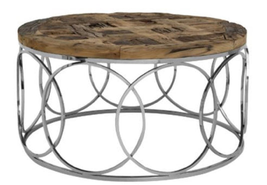 Designer Couchtisch Braun / Silber Ø 81 x H. 44,5 cm - Designer Wohnzimmermöbel