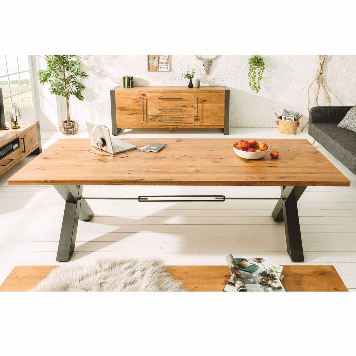 Esstisch Naturfarben / Schwarz 200 cm - Rechteckiger Küchentisch