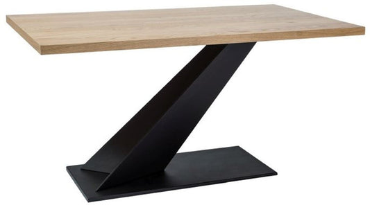 Designer Massivholz Esstisch Naturfarben / Schwarz 150 x 90 x H. 78 cm - Küchentisch mit massiver Eichenholz Tischplatte - Esszimmermöbel