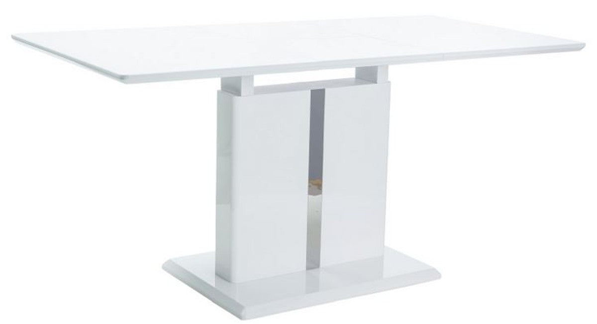 Designer Esstisch Weiß 110-150 x 75 x H. 76 cm - Ausziehbarer Küchentisch - Designer Esszimmer Möbel