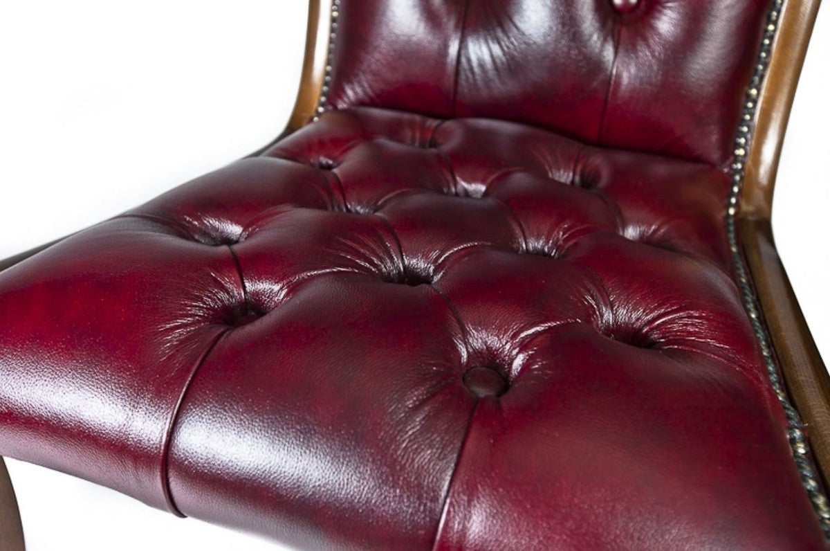 Echtleder Esszimmerstuhl Weinrot / Braun 50 x 47 x H. 95 cm - Luxus Möbel