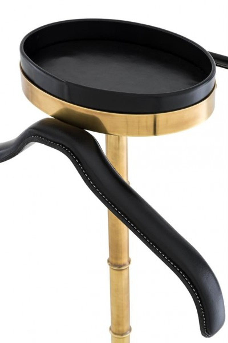 Designer Luxus Garderoben Ständer Vintage Messing / Leder schwarz - Dressboy - Kleiderständer Anzugständer - Barock Empire Art Deco Jugendstil Biedermeier