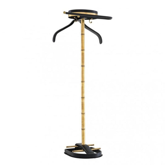 Designer Luxus Garderoben Ständer Vintage Messing / Leder schwarz - Dressboy - Kleiderständer Anzugständer - Barock Empire Art Deco Jugendstil Biedermeier