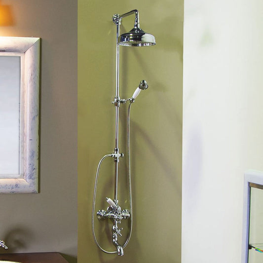 Jugendstil Badewannenarmatur mit Überkopfbrause und Handbrause H. 167,2 cm