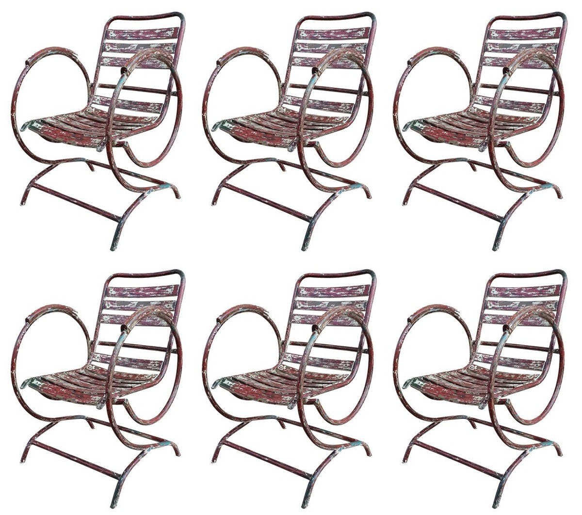 Jugendstil Gartenstuhl Set Antik Rot 60 x 45 x H. 85 cm - Handgefertigte Schmiedeeisen Stühle mit Armlehnen - Nostalgische Garten Möbel