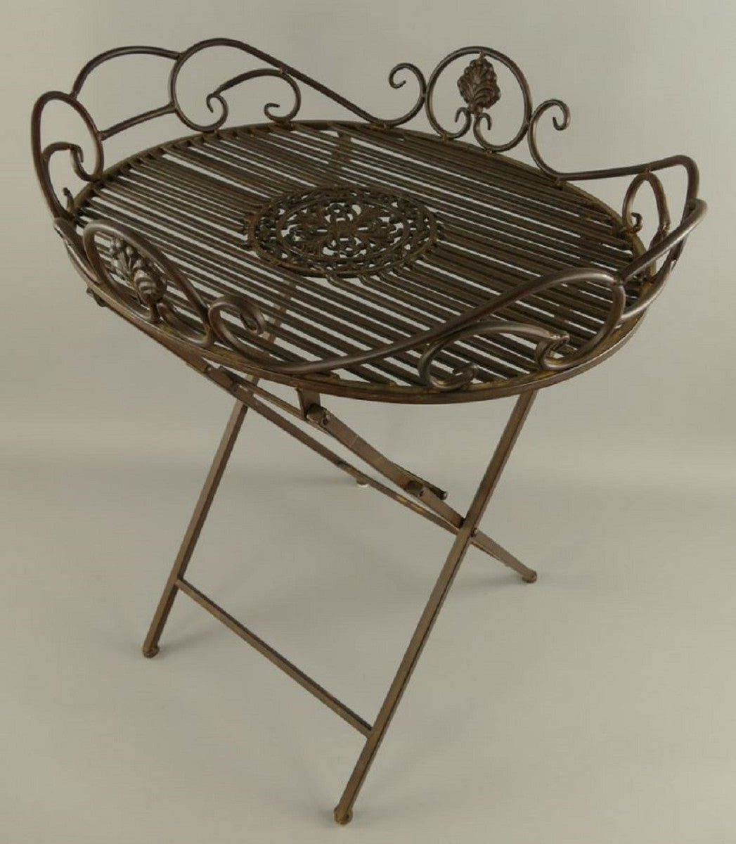 Jugendstil Garten Beistelltisch Rost 63 x 48 x H. 70 cm - Klappbarer Garten Metall Tisch - Barock & Jugendstil Garten Möbel