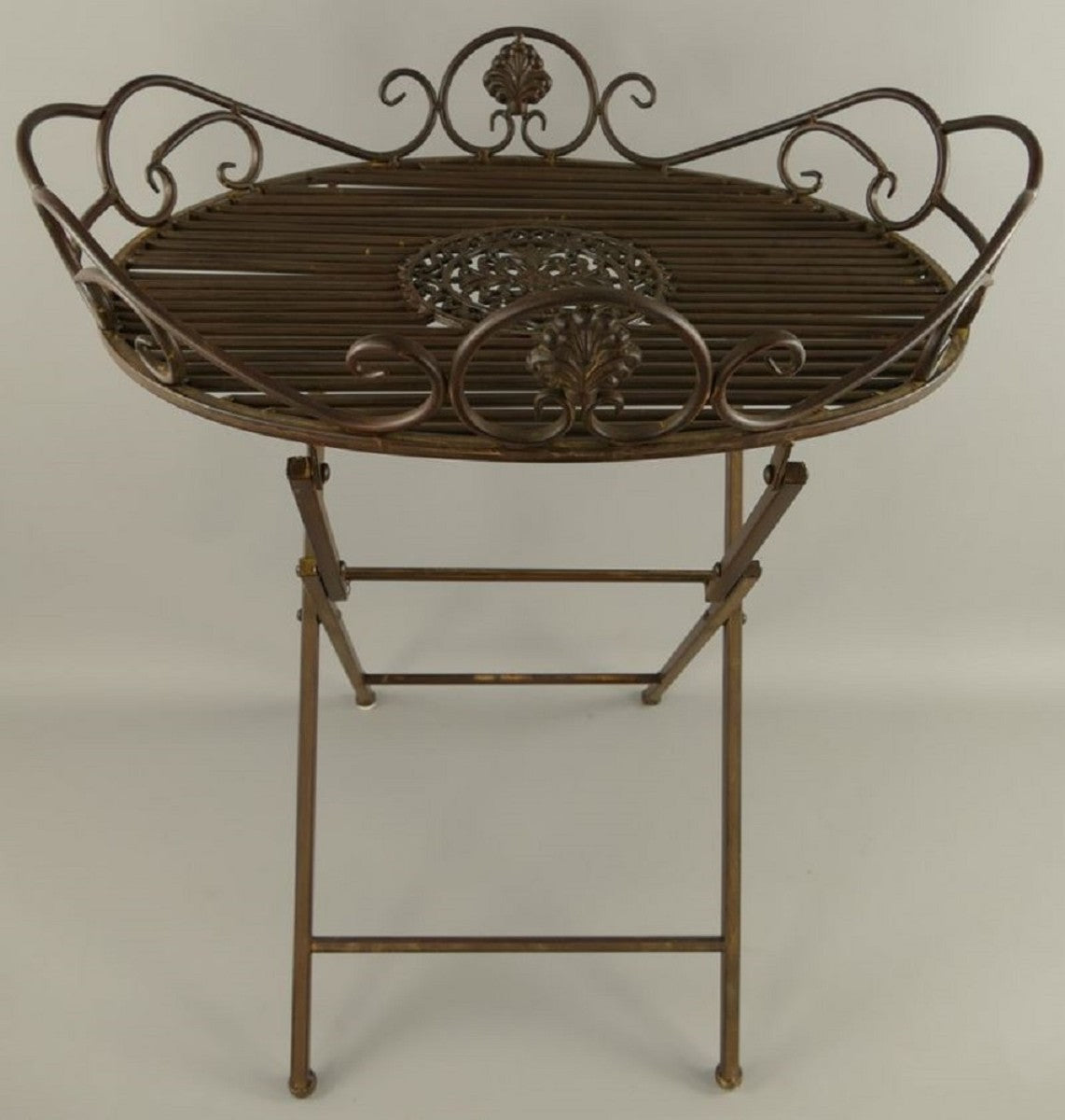 Jugendstil Garten Beistelltisch Rost 63 x 48 x H. 70 cm - Klappbarer Garten Metall Tisch - Barock & Jugendstil Garten Möbel