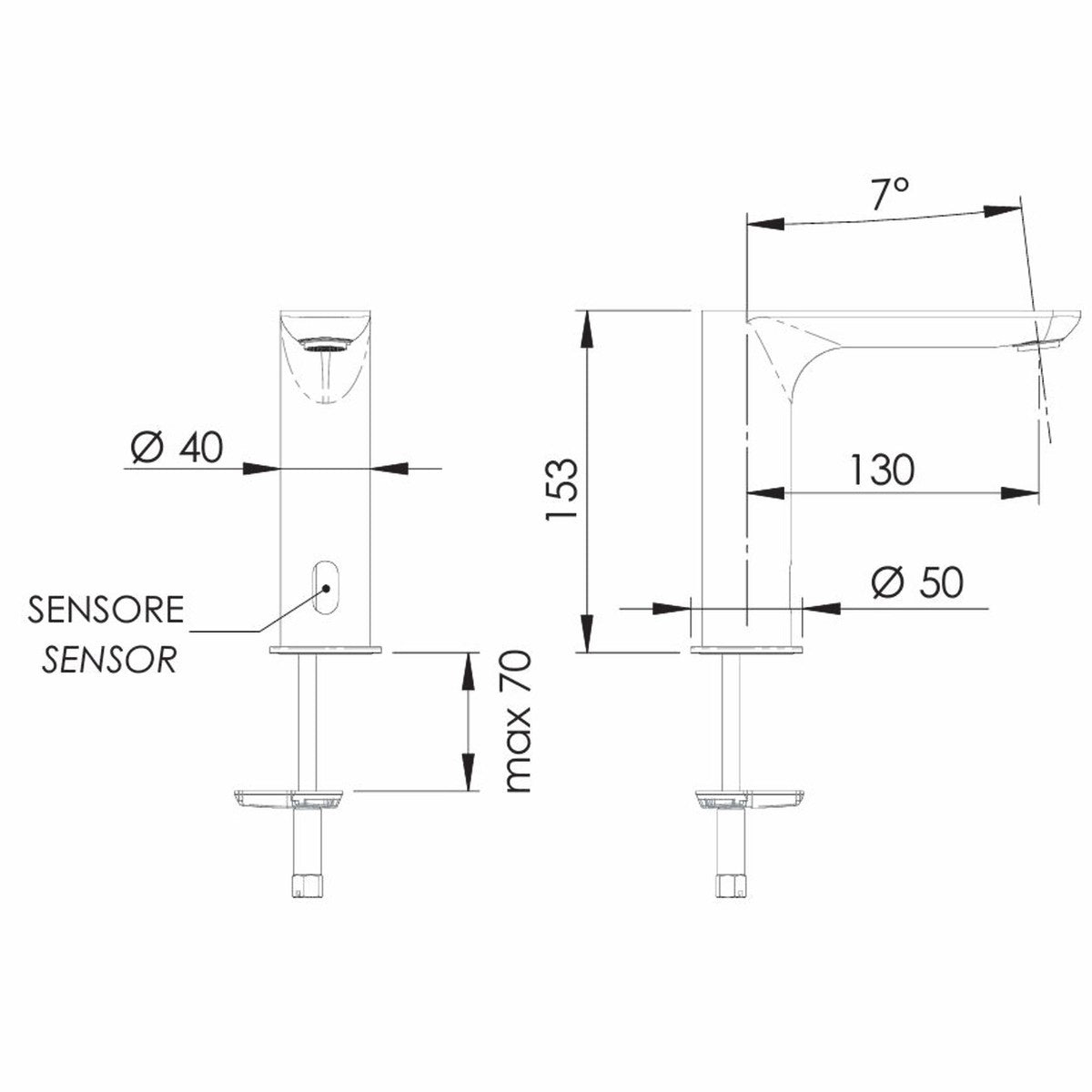 Luxus Waschtisch Armatur Silber H. 15,3 cm - Elektrisch mit Sensor