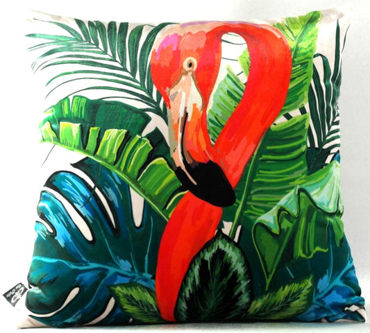 Wohnzimmer Kissen New Orleans Flamingo Mehrfarbig 45 x 45 cm - Feinster Samtstoff - Luxus Deko Accessoires
