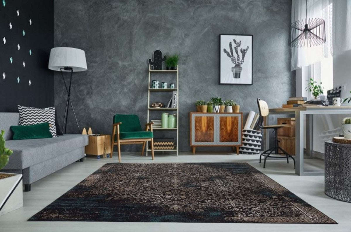 Wohnzimmer Teppich Vintage Blau / Mehrfarbig 160 x 240 cm - Rechteckiger Baumwoll Teppich - Wohnzimmer Deko Accessoires