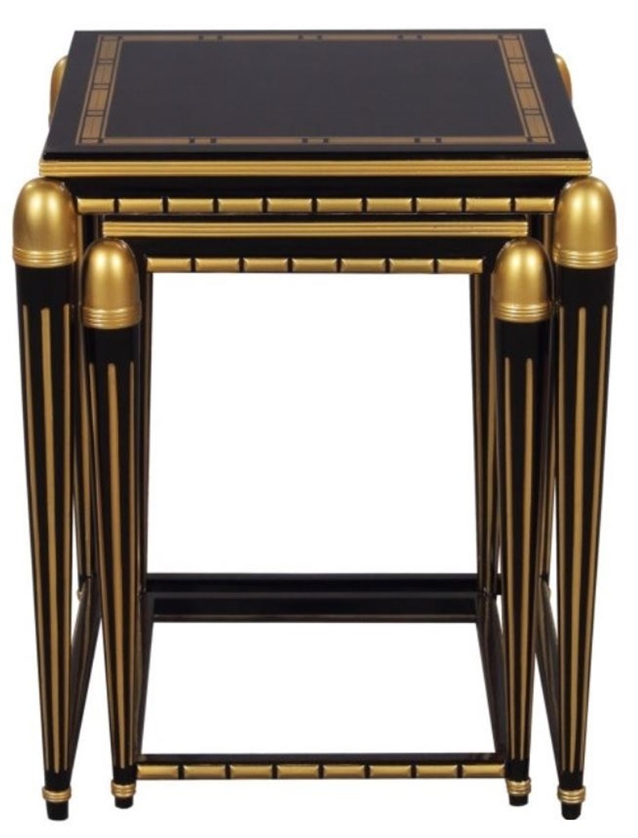 Luxus Wohnzimmer Beistelltisch Set Schwarz / Gold 45 x 45 x H. 54 cm - Luxus Möbel