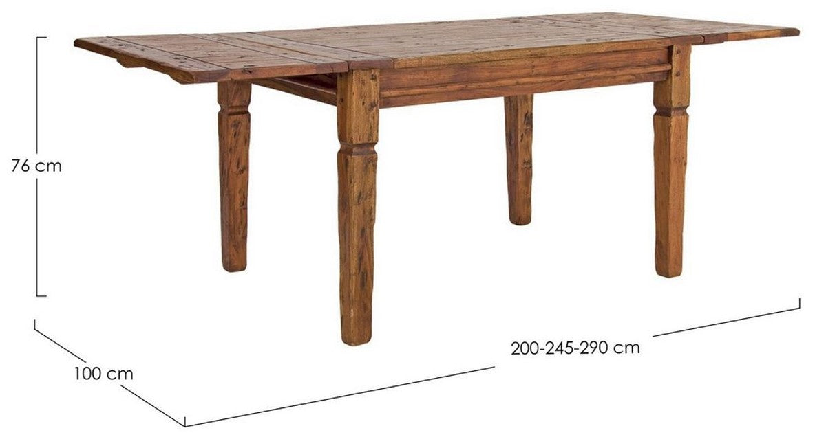 Landhausstil Esstisch Braun / Naturfarben 200-290 x 100 x H. 76 cm - Ausziehbarer rustikaler Massivholz Küchentisch - Rustikale Esszimmer Möbel - Massivholz Möbel - Landhausstil Möbel