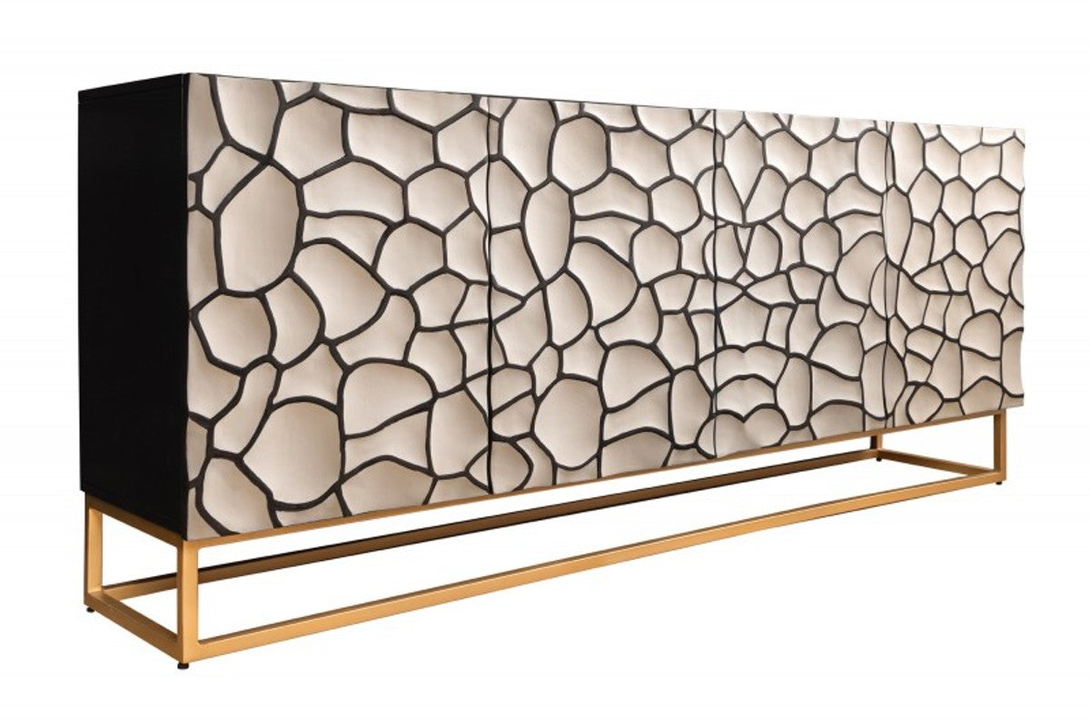 Sideboard in 3D optik Schwarz / Weiß / Gold - Moderne Massivholz Möbel