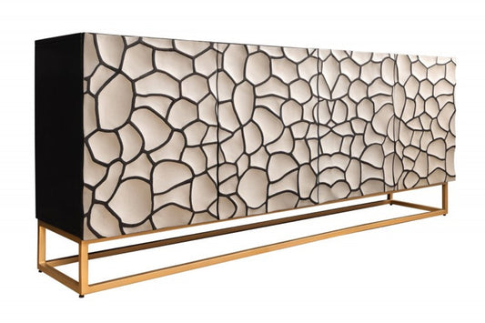 Sideboard in 3D optik Schwarz / Weiß / Gold - Moderne Massivholz Möbel