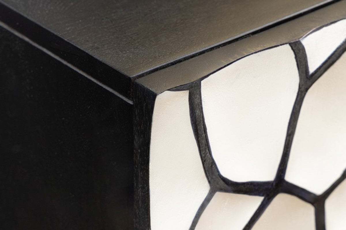 Sideboard in 3D optik Schwarz / Weiß / Gold - Moderne Massivholz Möbel
