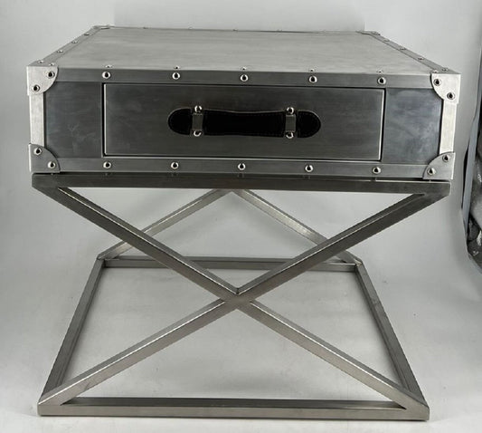 Aluminium Flugzeug Flieger Nachttisch mit Schublade Silber / Schwarz