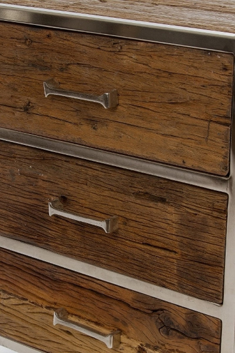 Nachttisch mit 3 Schubladen Braun / Silber 45 x 40 x H. 60 cm - Schlafzimmermöbel