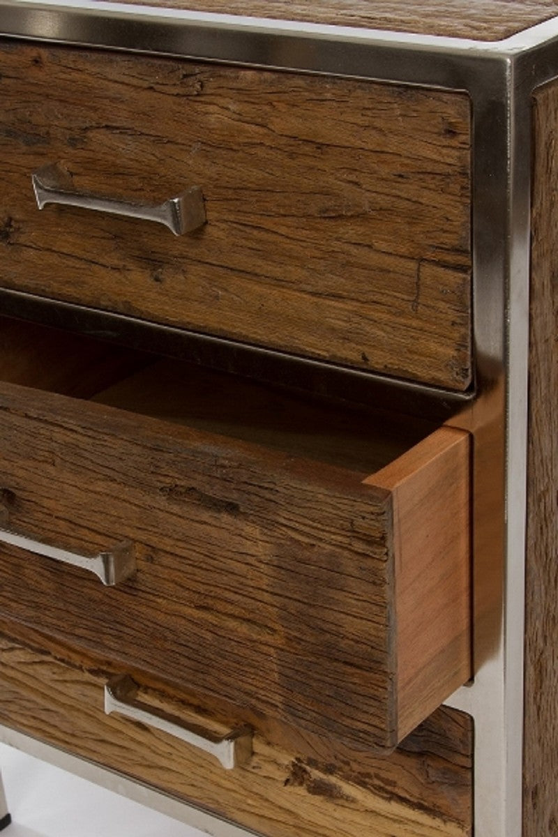 Nachttisch mit 3 Schubladen Braun / Silber 45 x 40 x H. 60 cm - Schlafzimmermöbel