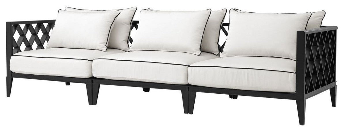 Luxus Wohnzimmer Sofa mit Kissen Mattschwarz / Weiß 275,5 x 93 x H. 69 cm - Wohnzimmermöbel