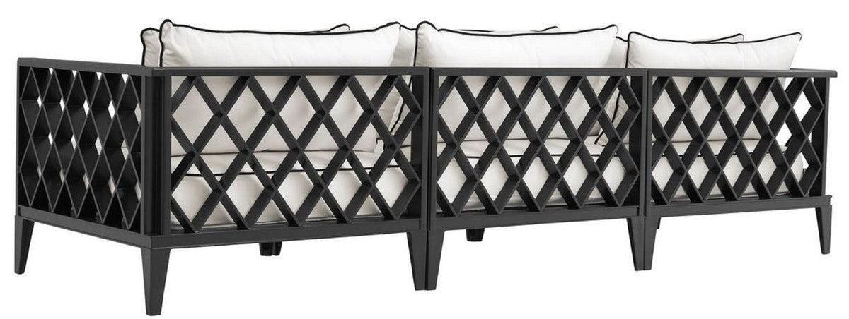 Luxus Wohnzimmer Sofa mit Kissen Mattschwarz / Weiß 275,5 x 93 x H. 69 cm - Wohnzimmermöbel