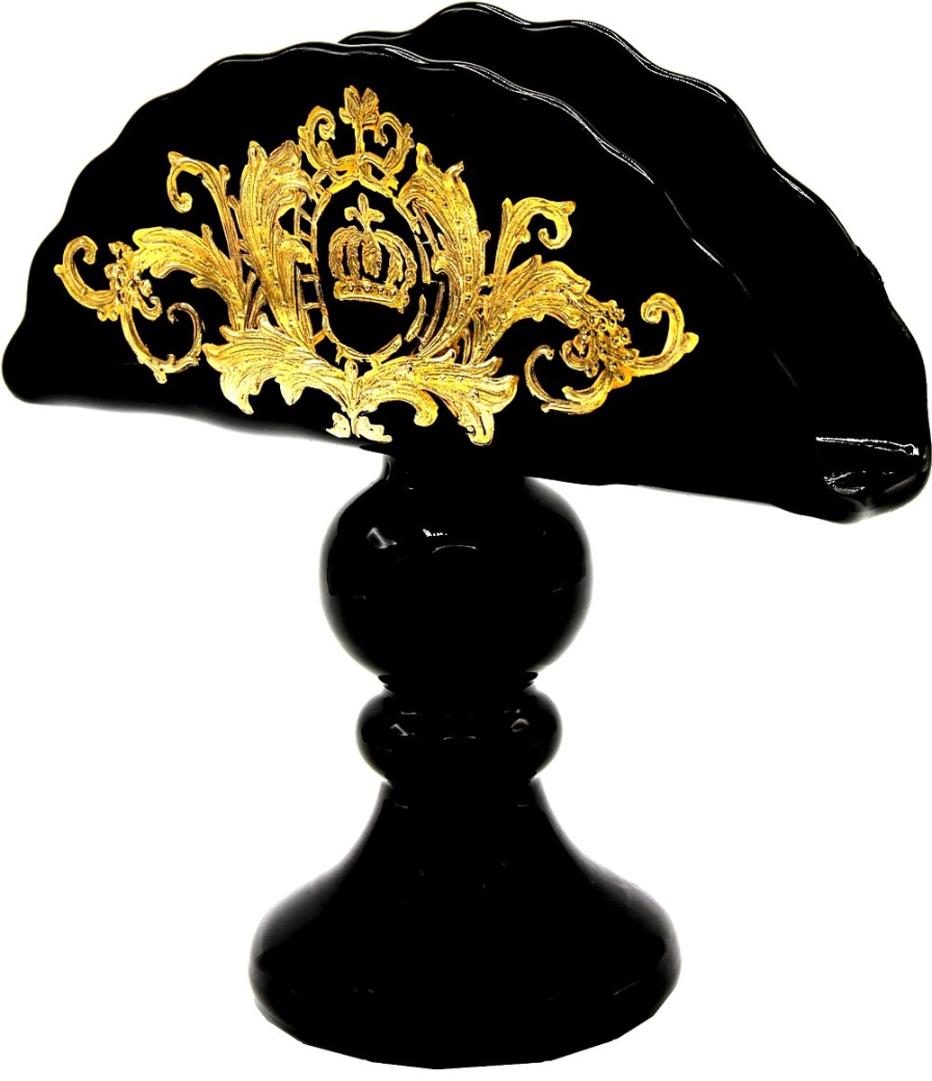 Pompöös by Luxus Serviettenhalter mit 24 Karat Vergoldung Schwarz / Gold 19,5 x 9 x H. 19 cm - Pompööser Serviettenhalter designed by Harald Glööckler