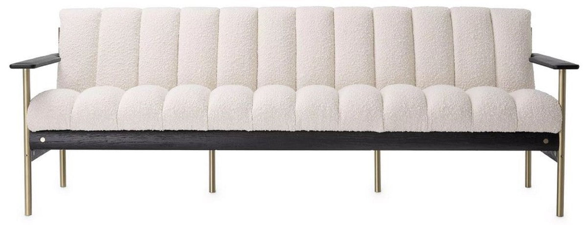 Luxus Wohnzimmer Sofa Creme / Messing / Schwarz 200 x 78 x H. 73 cm - Modernes Wohnzimmer Sofa - Luxus Wohnzimmer & Hotel Möbel - Luxus Qualität