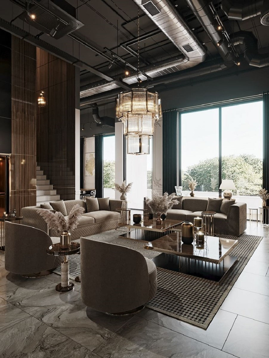 Luxus Wohnzimmer & Hotel Sofa Grau / Gold 260 cm