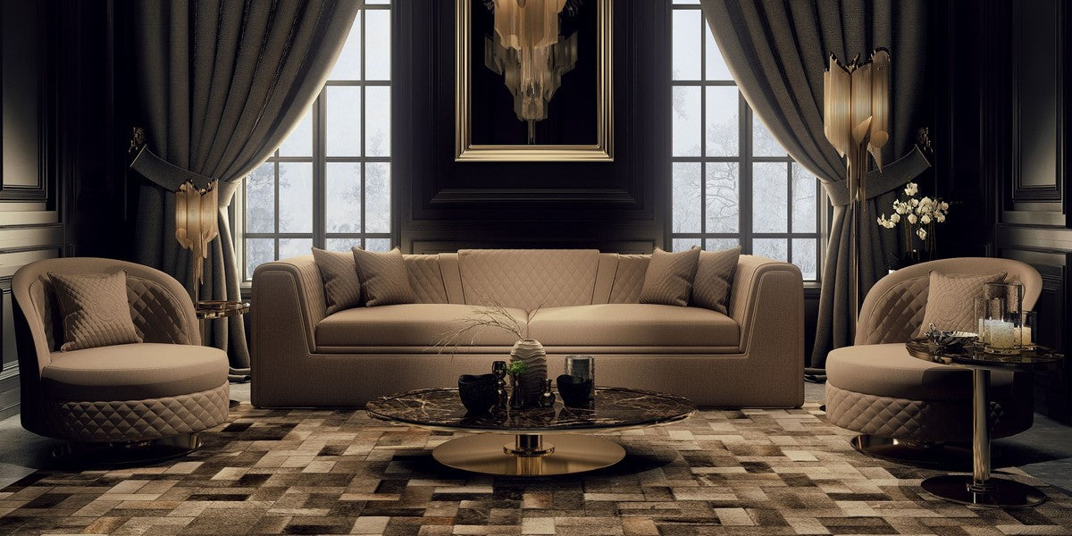 Luxus Wohnzimmer & Hotel Sofa Grau / Gold 260 cm