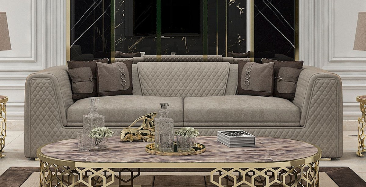 Luxus Wohnzimmer & Hotel Sofa Grau / Gold 260 cm