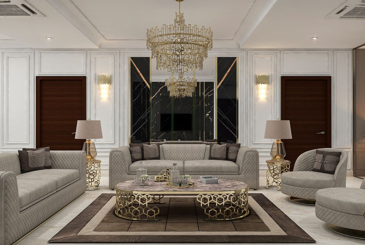 Luxus Wohnzimmer & Hotel Sofa Grau / Gold 260 cm