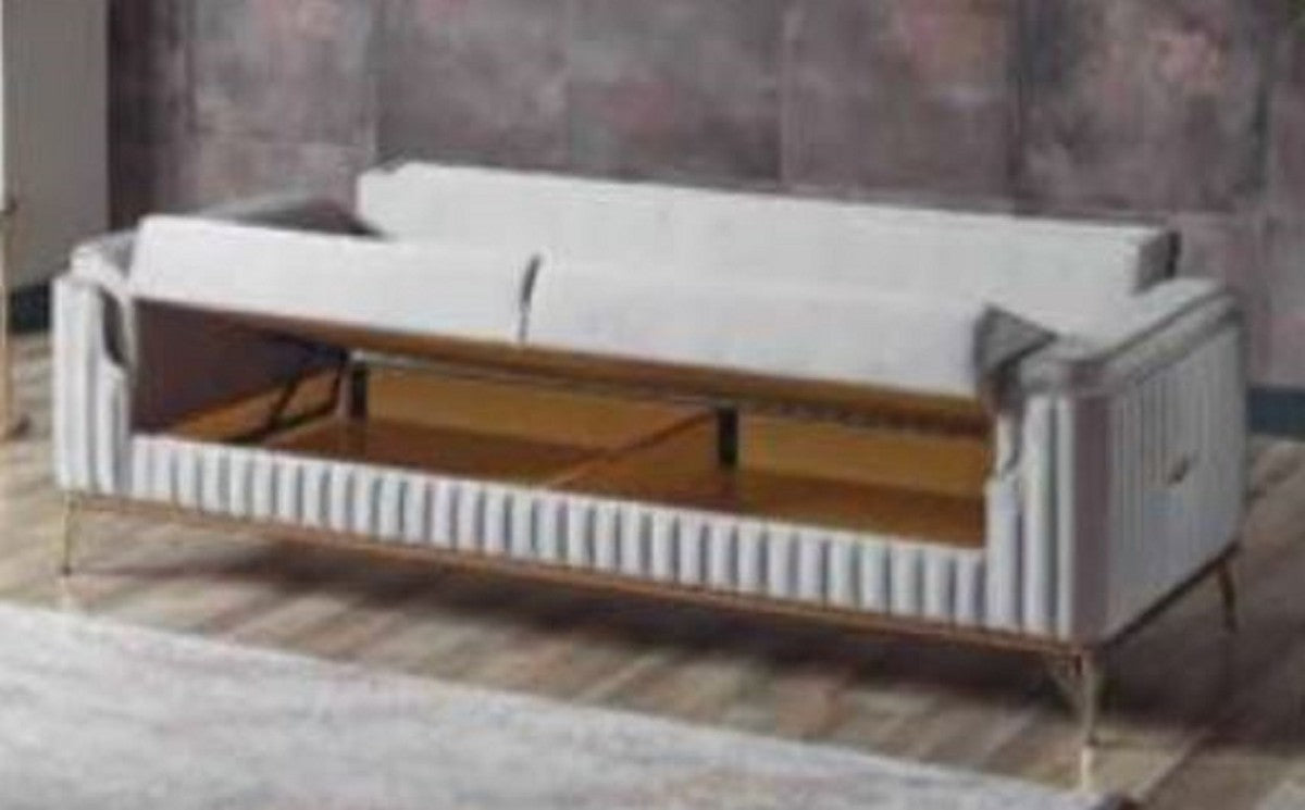 Luxus Wohnzimmer Sofa mit Schlaffunktion Grau / Gold 225 cm - Luxus Möbel