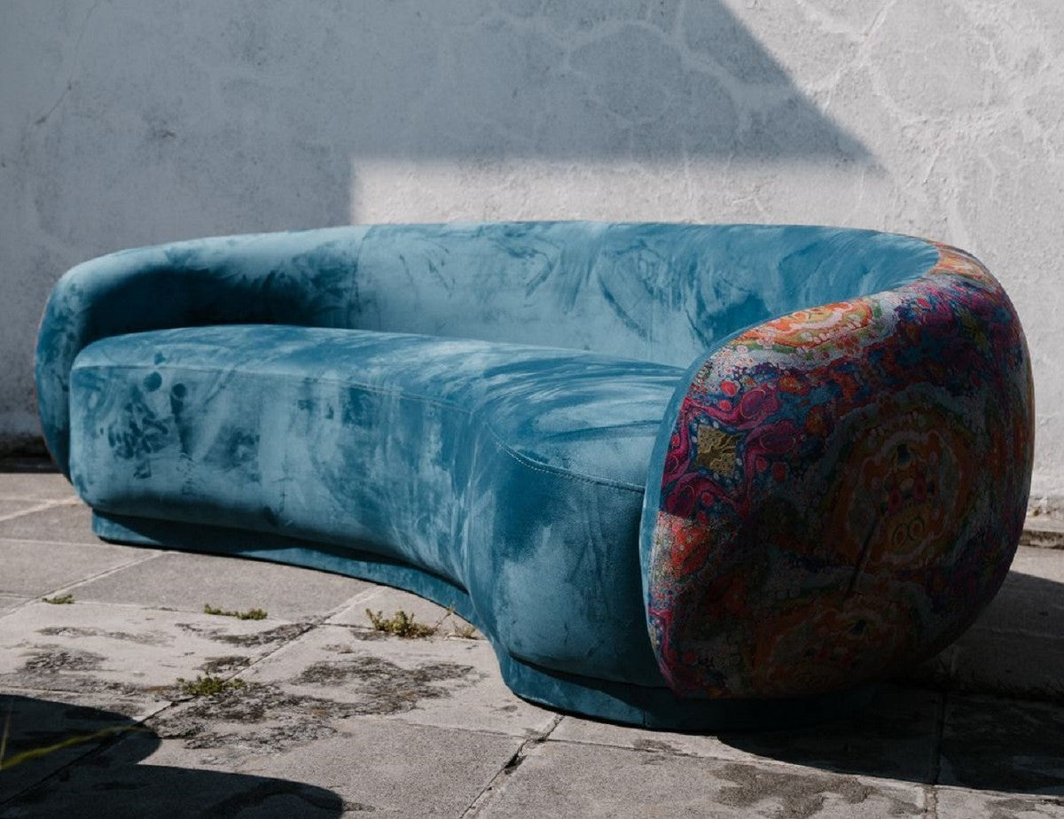 Luxus Wohnzimmer Sofa Blau / Mehrfarbig 260 cm