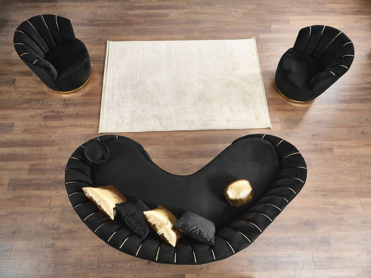 Luxus Wohnzimmer 3er Sofa Schwarz / Gold 250 cm