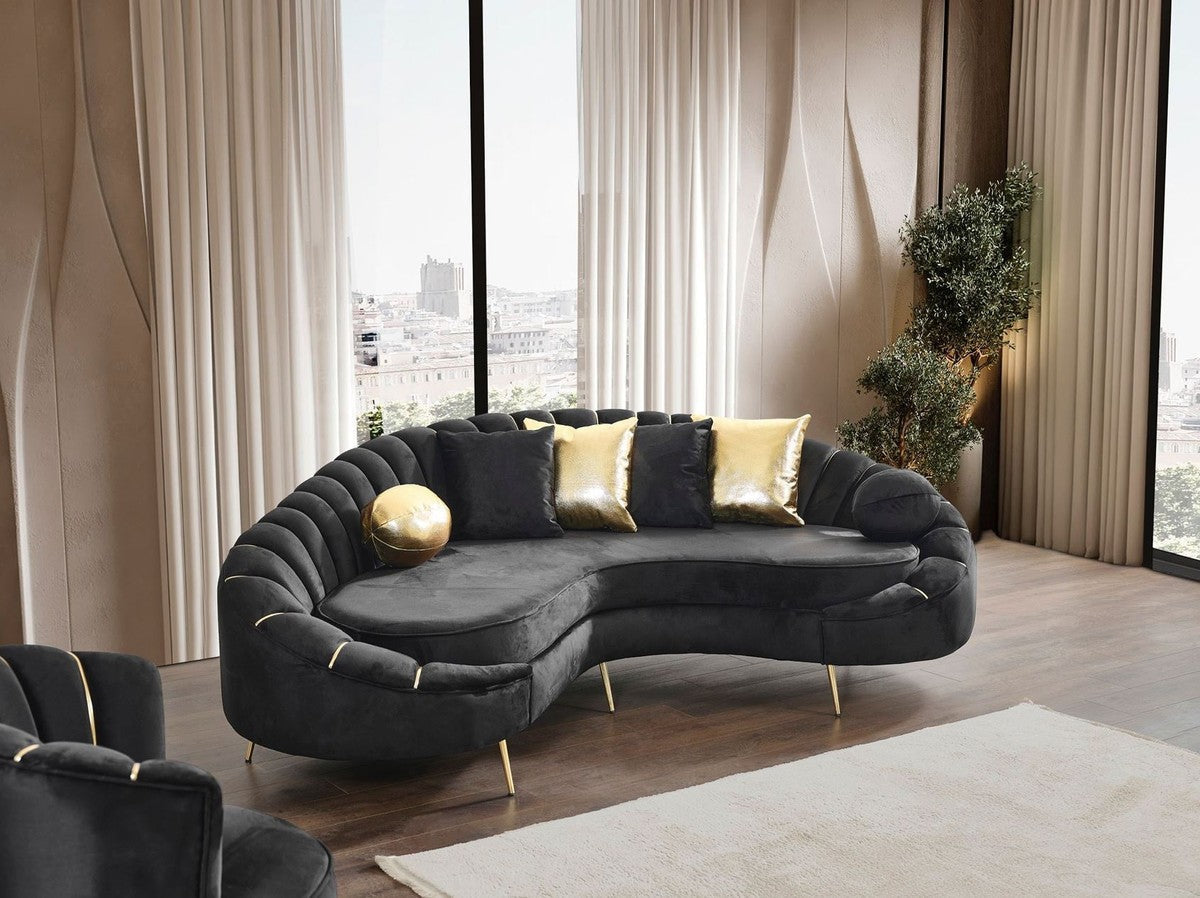 Luxus Wohnzimmer 3er Sofa Schwarz / Gold 250 cm