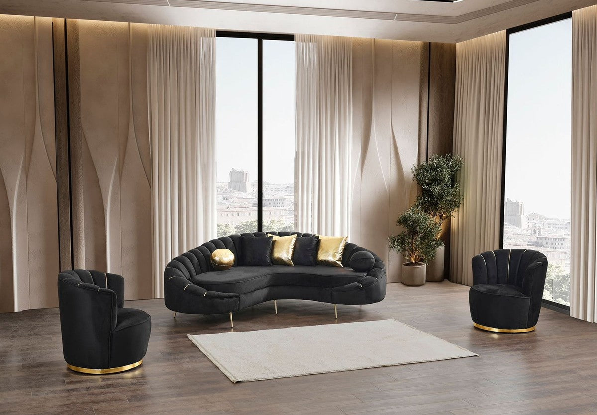 Luxus Wohnzimmer 3er Sofa Schwarz / Gold 250 cm