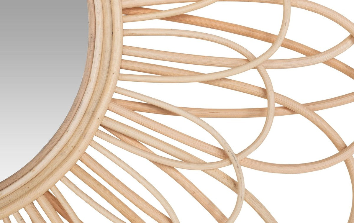 Designer Rattan Spiegel Naturfarben Ø 85 cm - Wandspiegel im Blumen Design