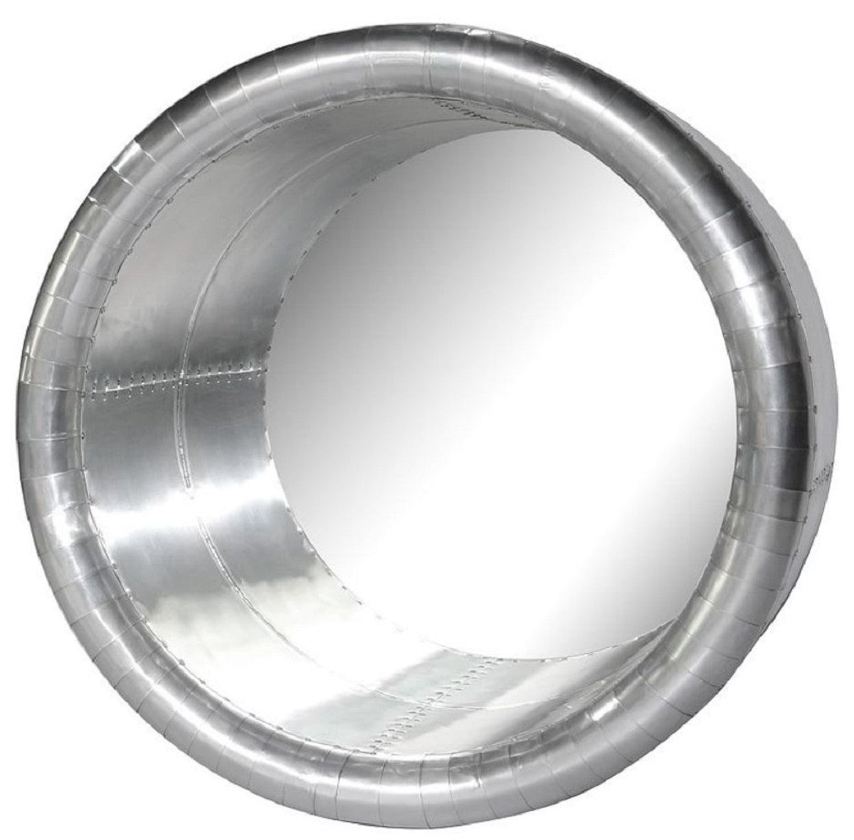 Vintage Aviator Spiegel Silber Ø 74 cm - Runder Aluminium Flugzeug Design Wandspiegel - Aluminium Flugzeug Möbel