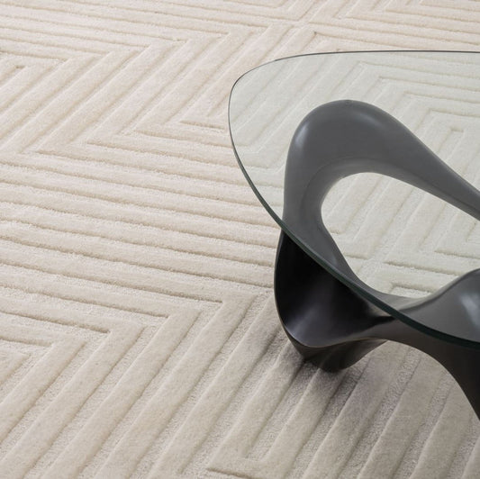 Luxus Wohnzimmer Woll Teppich Elfenbeinfarben - Verschiedene Größen - Handgetufteter Baumwoll Teppich - Wohnzimmer Deko