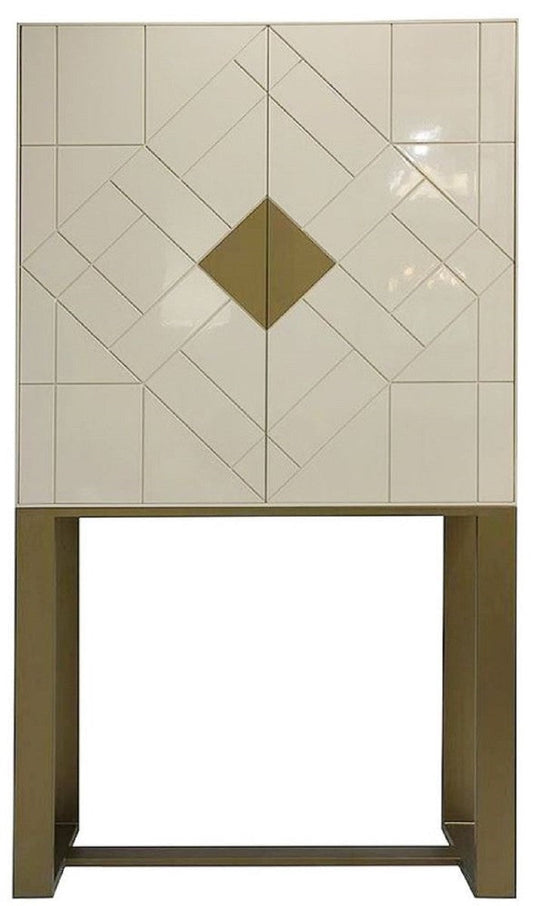Designer Wohnzimmerschrank Creme / Messing 100 x 40 x H. 180 cm - Wohnzimmer Möbel - Luxus Qualität