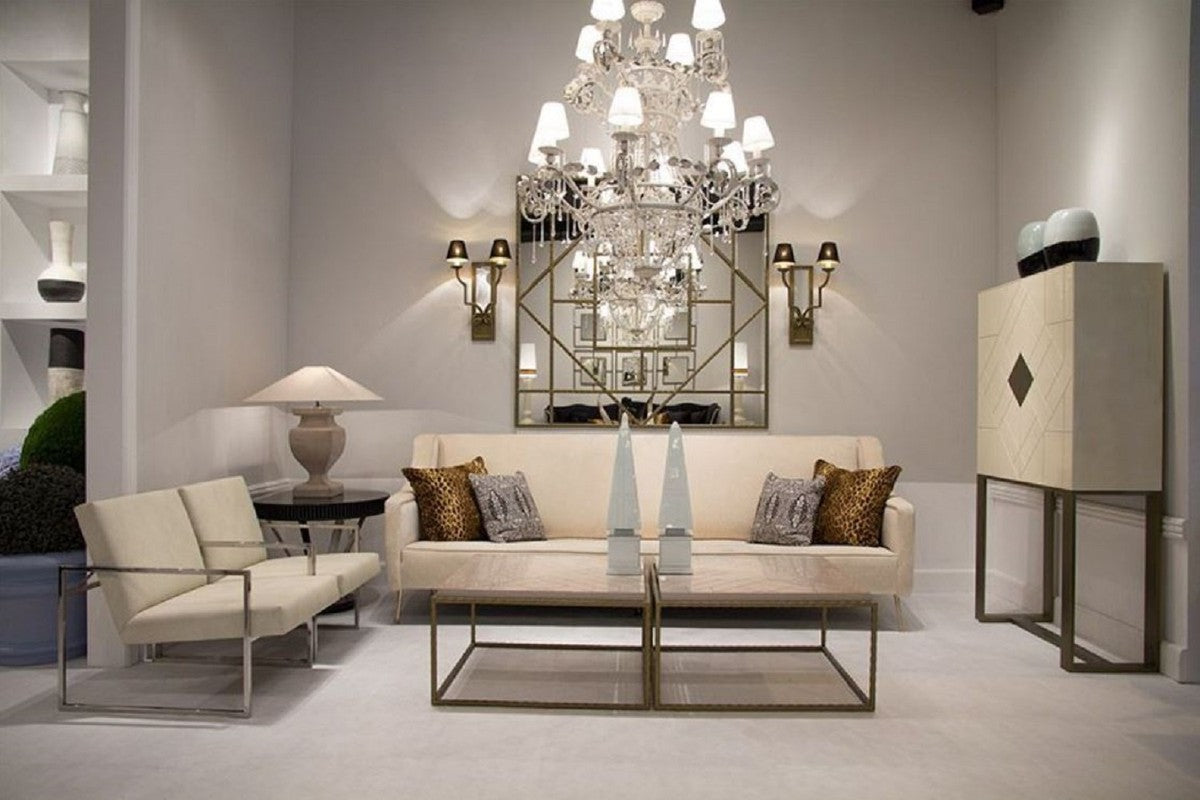 Designer Wohnzimmerschrank Creme / Messing 100 x 40 x H. 180 cm - Wohnzimmer Möbel - Luxus Qualität