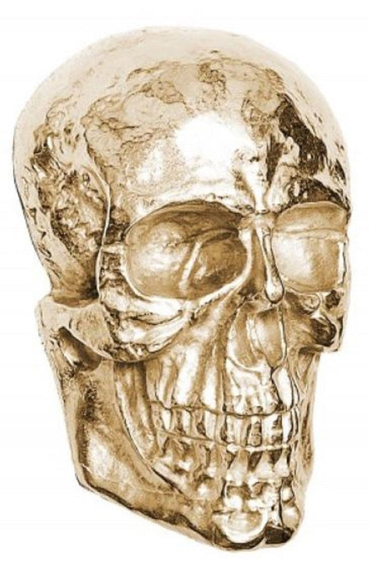 Designer Metall Wanddeko Skulptur Totenkopf Gold 30 x 20 x H. 40 cm - Metall Wanddeko Figur Skull
