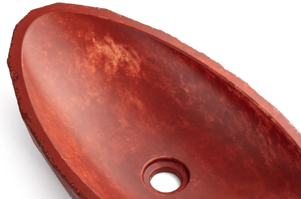 Luxus Waschbecken Schale Rot / Weiß 60,9 x 29,7 x H. 11,9 cm - Handgefertigtes Beton Waschbecken - Badezimmer Accessoires - Luxus Badezimmer Zubehör