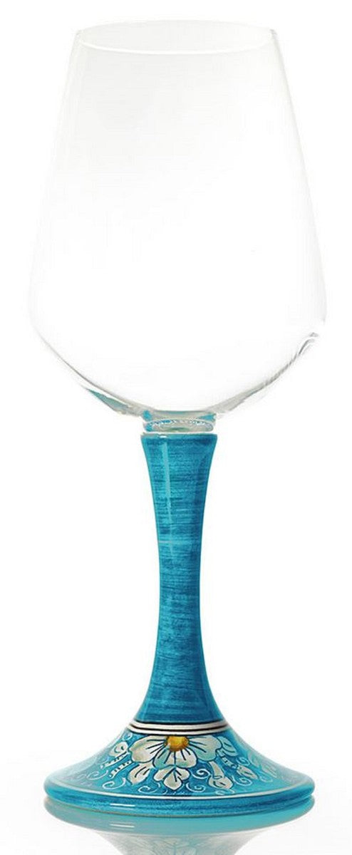 Luxus Weinglas 6er Set Hellblau / Mehrfarbig H. 23,5 cm - Handgefertigte & handbemalte Weingläser - Hotel & Restaurant Accessoires - Luxus Qualität - Made in Italy