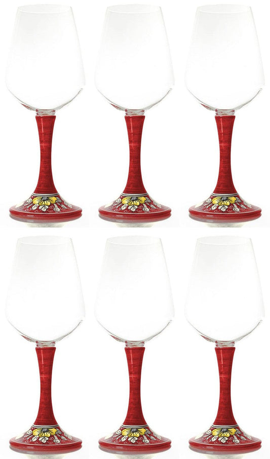 Luxus Weinglas 6er Set Rot / Mehrfarbig H. 23,5 cm - Handgefertigte & handbemalte Weingläser - Hotel & Restaurant Accessoires - Luxus Qualität - Made in Italy