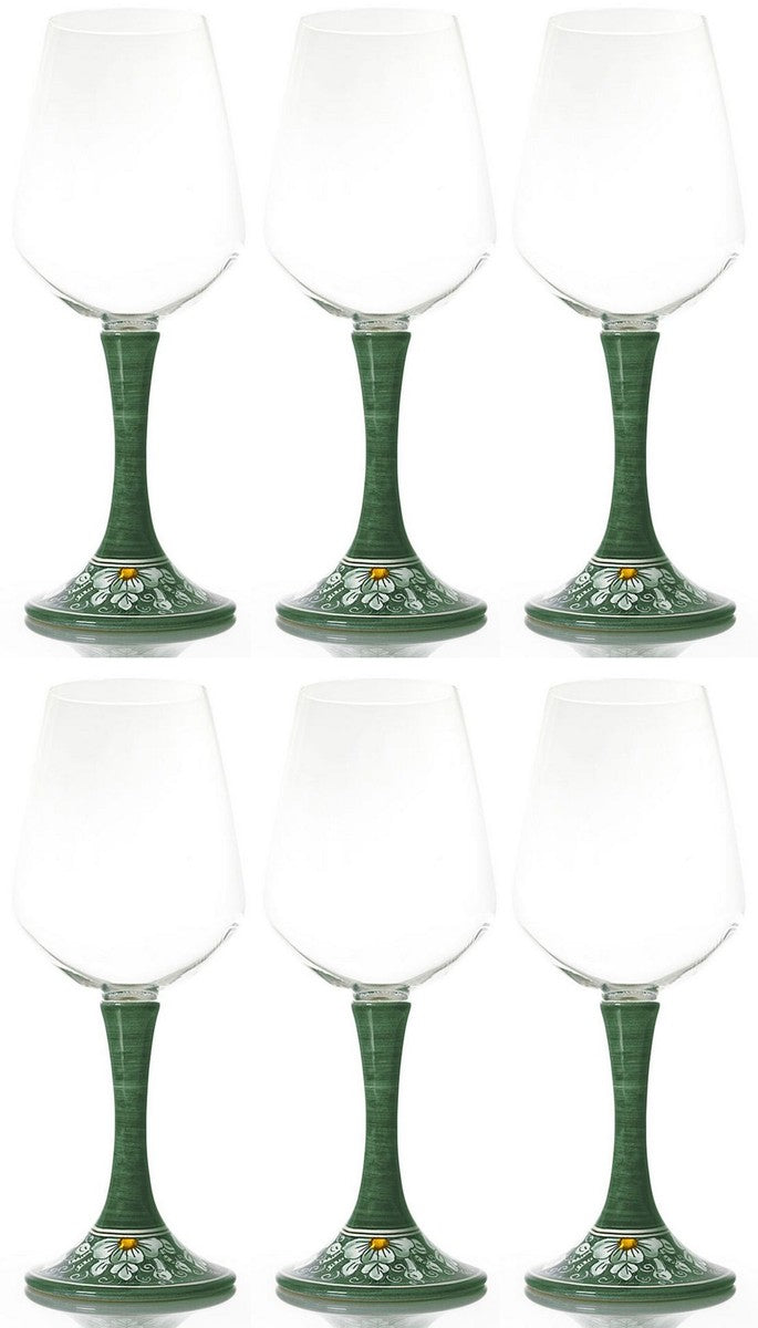 Luxus Weinglas 6er Set Grün / Mehrfarbig H. 23,5 cm - Handgefertigte & handbemalte Weingläser - Hotel & Restaurant Accessoires - Luxus Qualität - Made in Italy