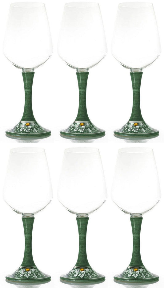 Luxus Weinglas 6er Set Grün / Mehrfarbig H. 23,5 cm - Handgefertigte & handbemalte Weingläser - Hotel & Restaurant Accessoires - Luxus Qualität - Made in Italy