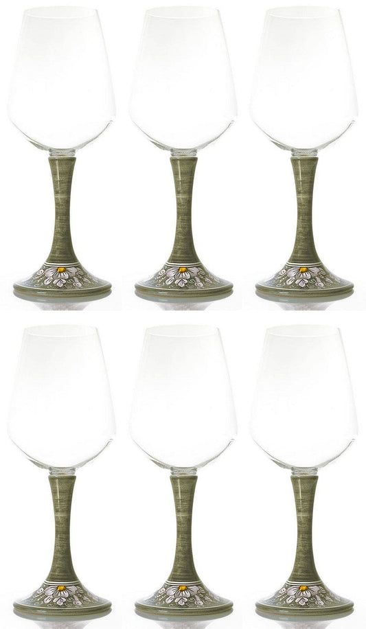 Luxus Weinglas 6er Set Olivgrün / Mehrfarbig H. 23,5 cm - Handgefertigte & handbemalte Weingläser - Hotel & Restaurant Accessoires - Luxus Qualität - Made in Italy