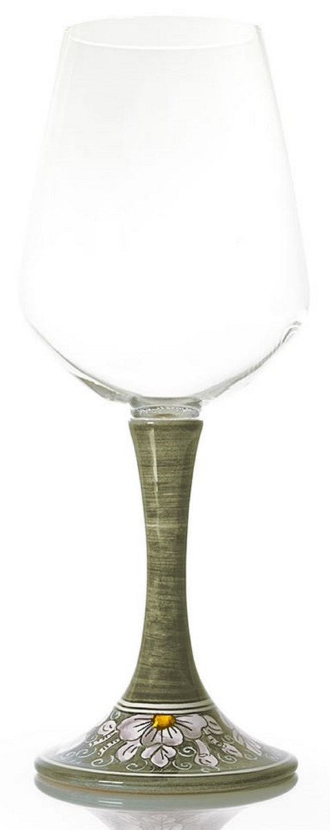 Luxus Weinglas 6er Set Olivgrün / Mehrfarbig H. 23,5 cm - Handgefertigte & handbemalte Weingläser - Hotel & Restaurant Accessoires - Luxus Qualität - Made in Italy